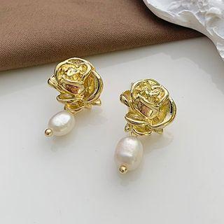Rose Faux Pearl Alloy Earring 1 Pair - Gold - One Size