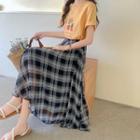 High-waist Gingham Chiffon Maxi Skirt Black - One Size