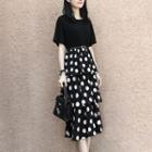 Dotted Short-sleeve A-line Layered Dress