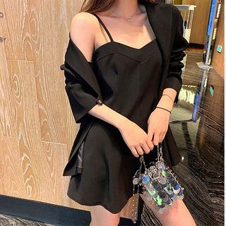 Spaghetti Strap Mini Dress / Button Blazer