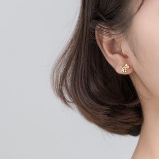 Rhinestone Mouse Stud Earring 1 Pair - S925 Silver - Gold - One Size