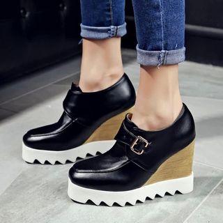 Buckled Platform Wedge Loafers