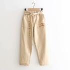 Cropped Embroidered Loose Fit Pants Khaki - One Size