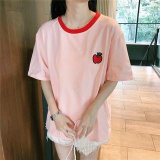 Short-sleeve Apple Embroidered T-shirt