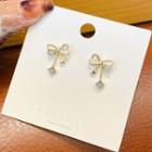 Bow Faux Pearl Earring 01 - 1 Pair - Gold - One Size