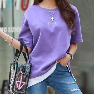 Grown Embroidered Layered-hem T-shirt