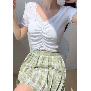 Ruched Floral Midriff Top