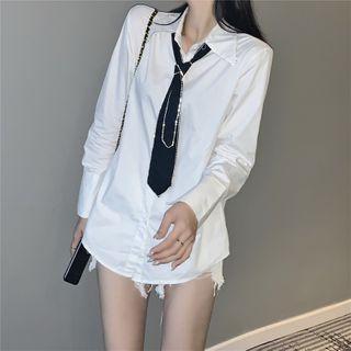 Set: Plain Shirt + Tie White - One Size