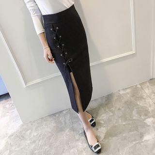 Lace-up Midi Fitted Skirt