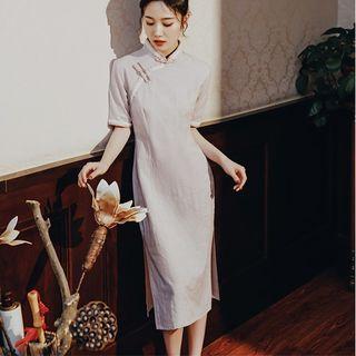Short-sleeve Frog Buttoned Qipao Dress