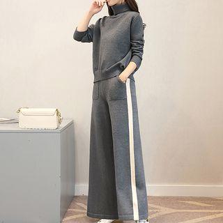Set: Turtleneck Sweater + Wide-leg Knit Pants