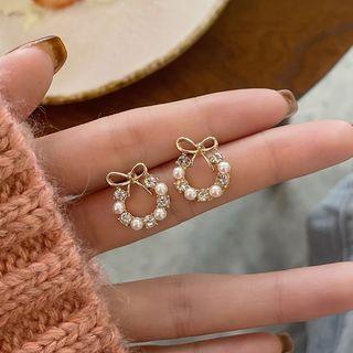 Rhinestone Bead Drop Earring 1 Pair - Silver Needle - Gold - One Size