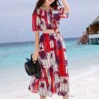 Set: Patterned Bikini + Short-sleeve Top + Midi Skirt