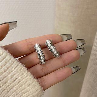 Beaded Open Hoop Earring 1 Pair - Silver - One Size