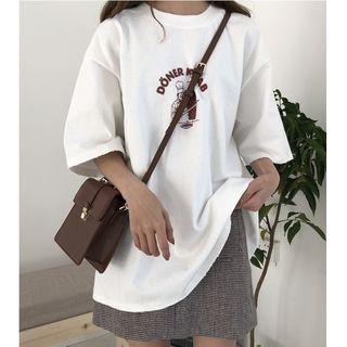 Elbow-sleeve Printed Oversized T-shirt