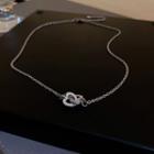 Heart Rhinestone Alloy Necklace 1pc - Silver - One Size