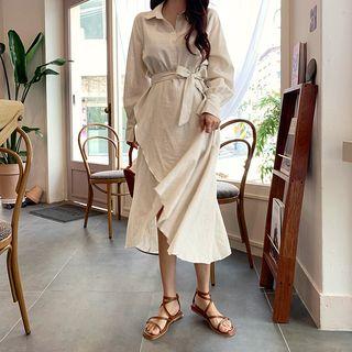 Half-placket Long Wrap Shirtdress