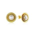 925 Sterling Silver Gold Plated Elegant Fashion Round Pearl Earrings And Ear Studs Golden - One Size