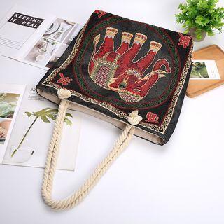 Elephant Embroidered Tote Bag Red & Black - One Size