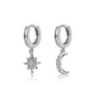 925 Sterling Silver Fashion Simple Star Moon Asymmetric Earrings With Cubic Zircon Silver - One Size