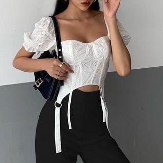Puff-sleeve Asymmetrical Corset Top
