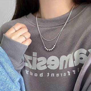 Bead Pendant Layered Stainless Steel Necklace Silver - One Size