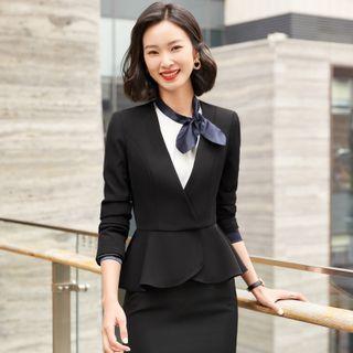 3/4-sleeve Peplum Jacket / Dress Pants / Mini Pencil Skirt / Set