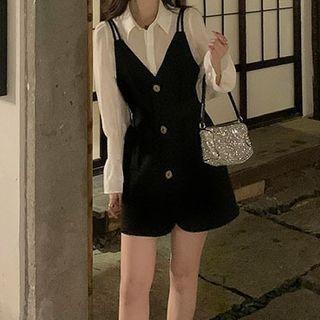Strappy Single Breasted Vest / Bell-sleeve Plain Shirt