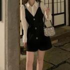 Strappy Single Breasted Vest / Bell-sleeve Plain Shirt
