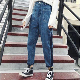 Two-tone Cropped Harem Jeans
