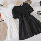 Plain Round-neck Ruffle Short-sleeve Dress