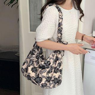 Floral Print Tote Bag Almond & Black - One Size