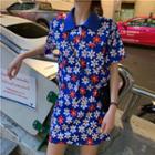 Short-sleeve Floral Top / Mini Skirt