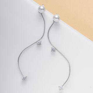 Sterling Silver Crystal Metal-drop Earrings