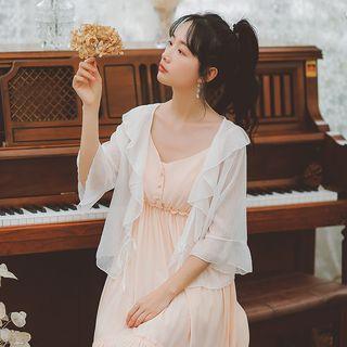 Lace Up Elbow-sleeve Chiffon Jacket