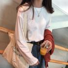 Crew-neck Long-sleeve T-shirt / Lace Open Front Jacket