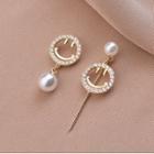 Asymmetrical Rhinestone Smiley Face Drop Earring Qr-437 - 1 Pr - Gold - One Size