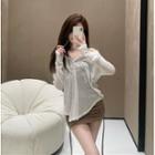 Sleeveless Logo Printed Side Drawstring Mini Dress / V-neck Long Sleeve See-through Top