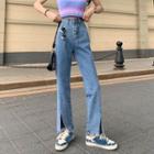 High-waist Front-slit Wide-leg Jeans