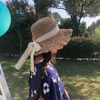 Lace Bow-accent Straw Hat