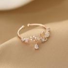 Flower Rhinestone Alloy Open Ring Rose Gold - One Size