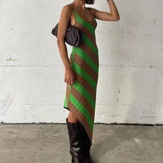 Striped Irregular Sheath Tank Dress