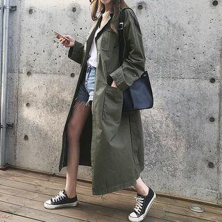 Multi-pocket Long Jacket With Sash