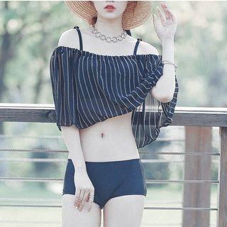 Set: Pinstriped Bikini + Pants