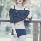 Set: Pinstriped Bikini + Pants