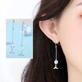 925 Sterling Silver Crystal & Mermaid Droplet Earrings 1 Pair - As Shown In Figure - One Size