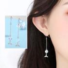 925 Sterling Silver Crystal & Mermaid Droplet Earrings 1 Pair - As Shown In Figure - One Size
