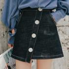 Buttoned A-line Denim Mini Skirt