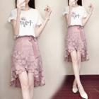 Set: Short-sleeve Letter T-shirt + Lace Mermaid Skirt