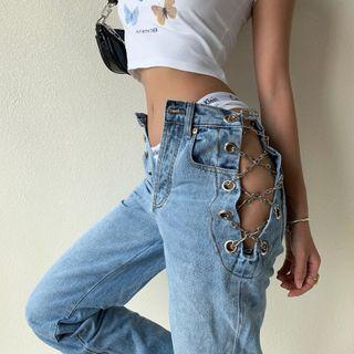 Chain Detail Straight-fit Jeans